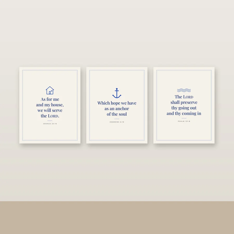 Heritage Blue Entryway Scripture Print Set of 3 (KJV)