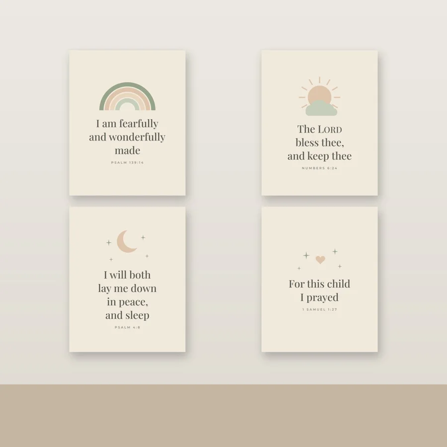 Nursery Moon & Stars Printable Scripture Art Set of 4 (KJV)