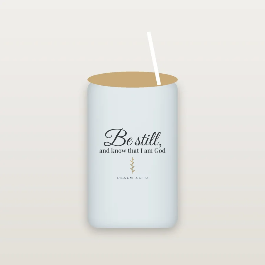 Psalm 46:10 Glass Can Tumbler with Lid & Straw (16 oz)