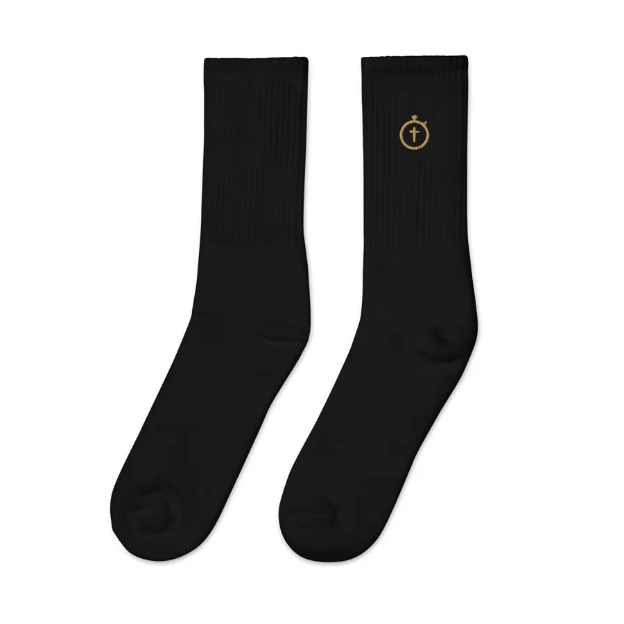 Stopwatch Cross Embroidered Crew Socks